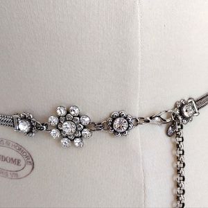 Crystal Silver-Tone Flower Chain Belt XL